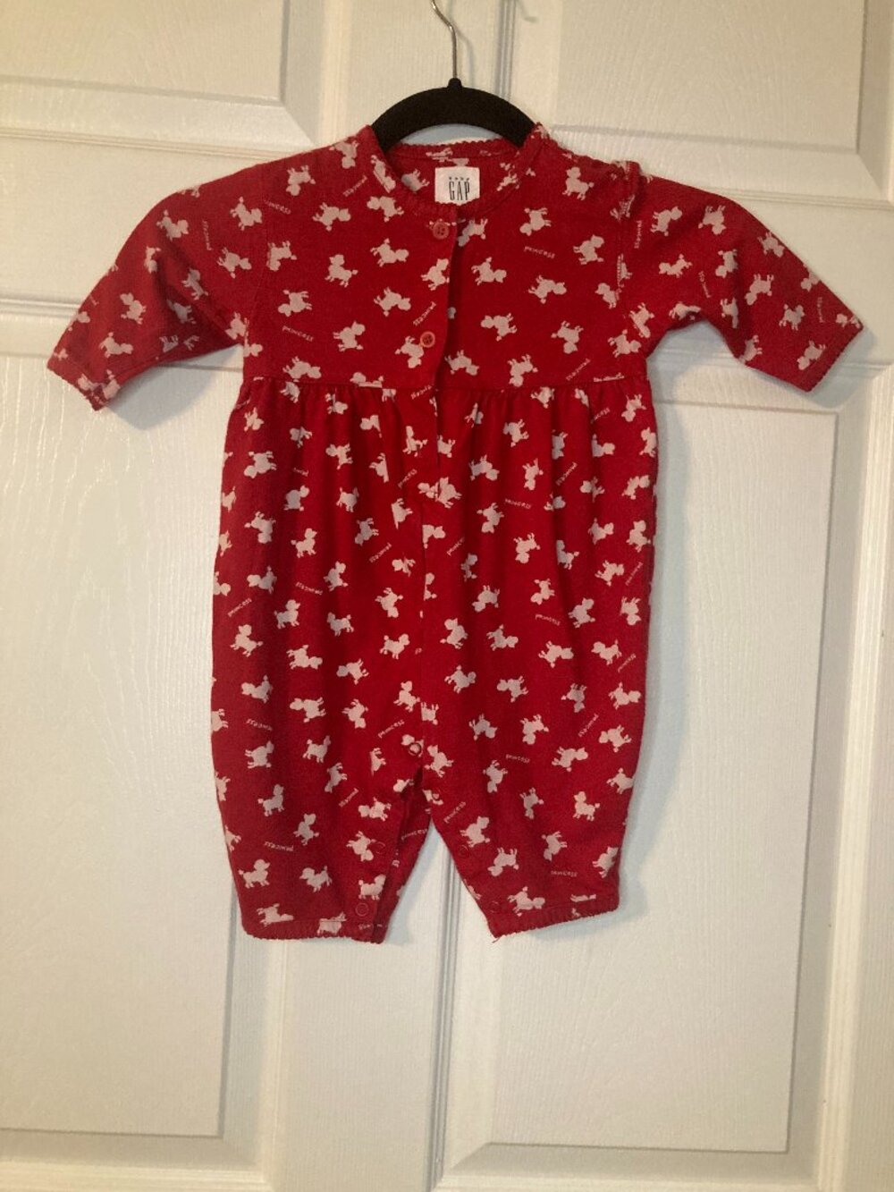 Vintage 1999 Baby Gap Red Princess & Poodles Print One-Piece - Size S (3-6M)